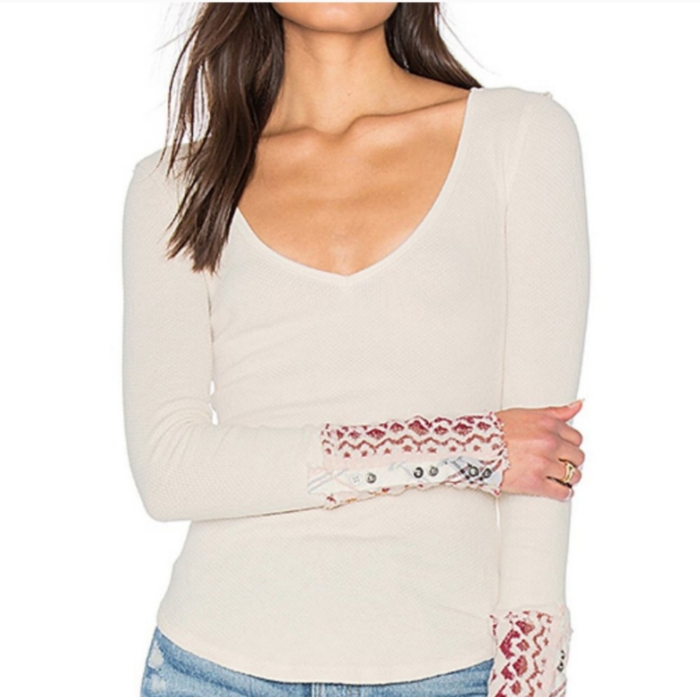 NGC Free People Art School Cuff top shirt Ivory